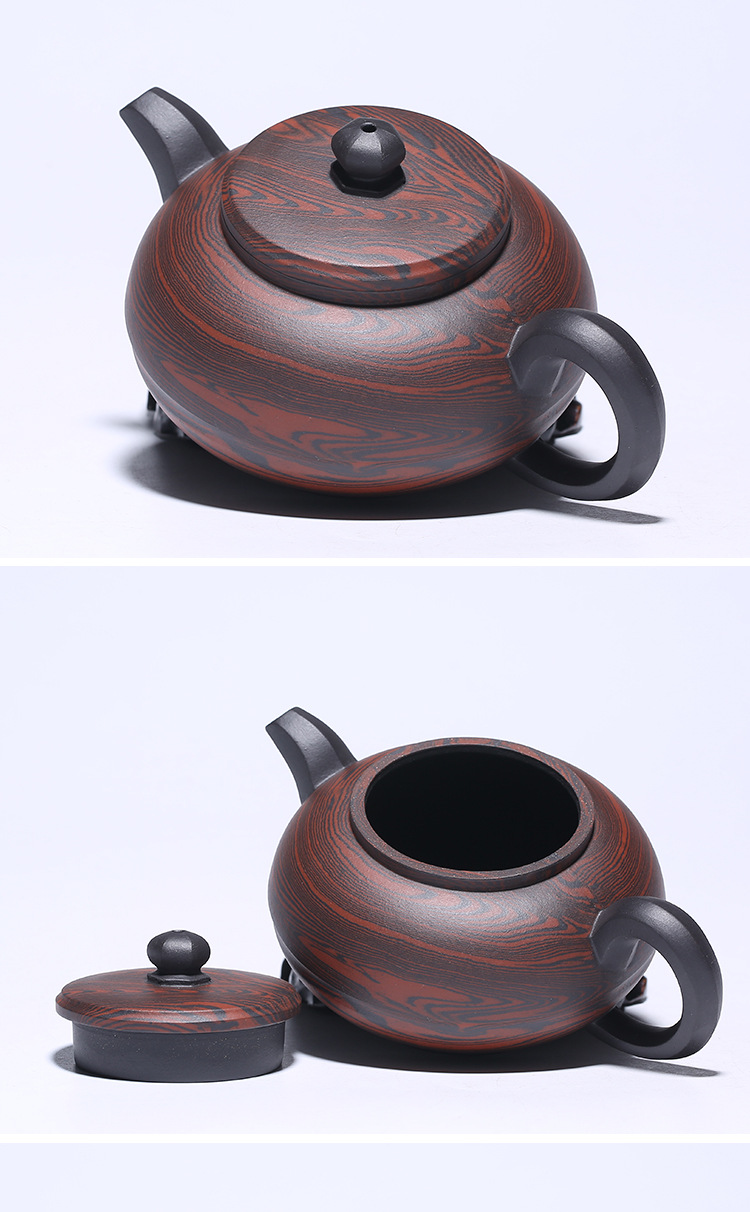 厂家批发宜兴黄龙山原矿陈腐老紫泥紫砂壶 全手工福临茶壶绞泥壶